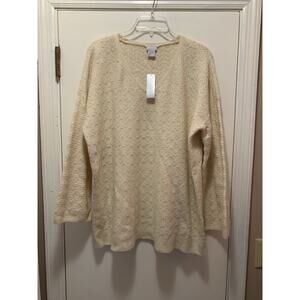 NWT Chico's Oatmeal Drama Cable Knit Soft V-Neck Pullover Sweater Woman Sz XL